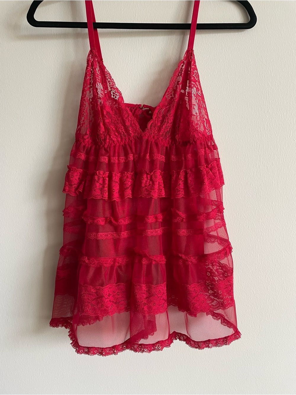 2009 Victoria's Secret Lingerie Red Babydoll Ruffle Lace Sheer Coquette S